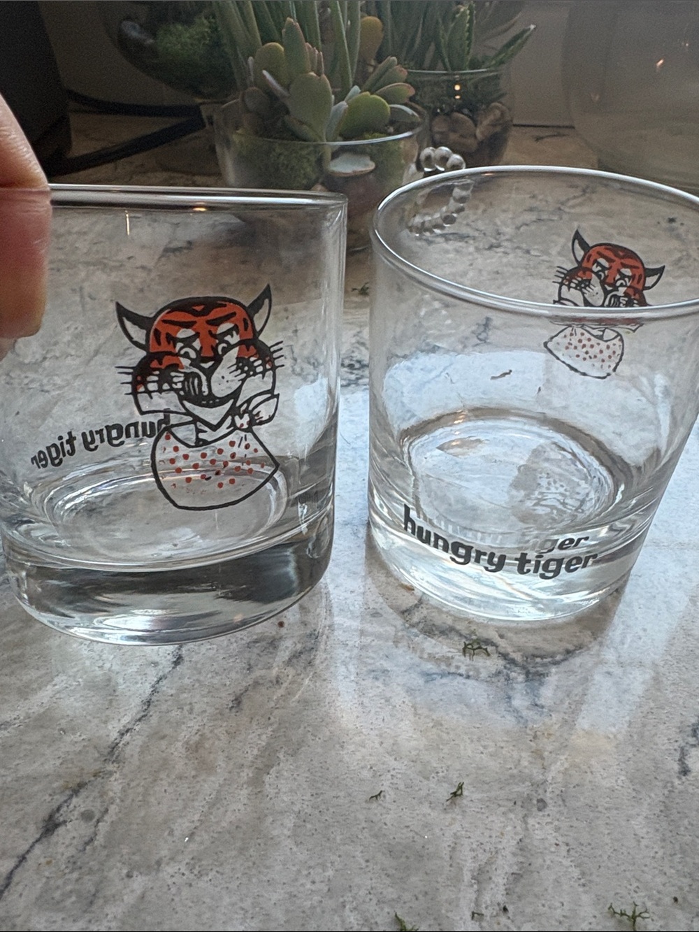 Vintage 1960s Hungry Tiger Lowball Glasses set of 2